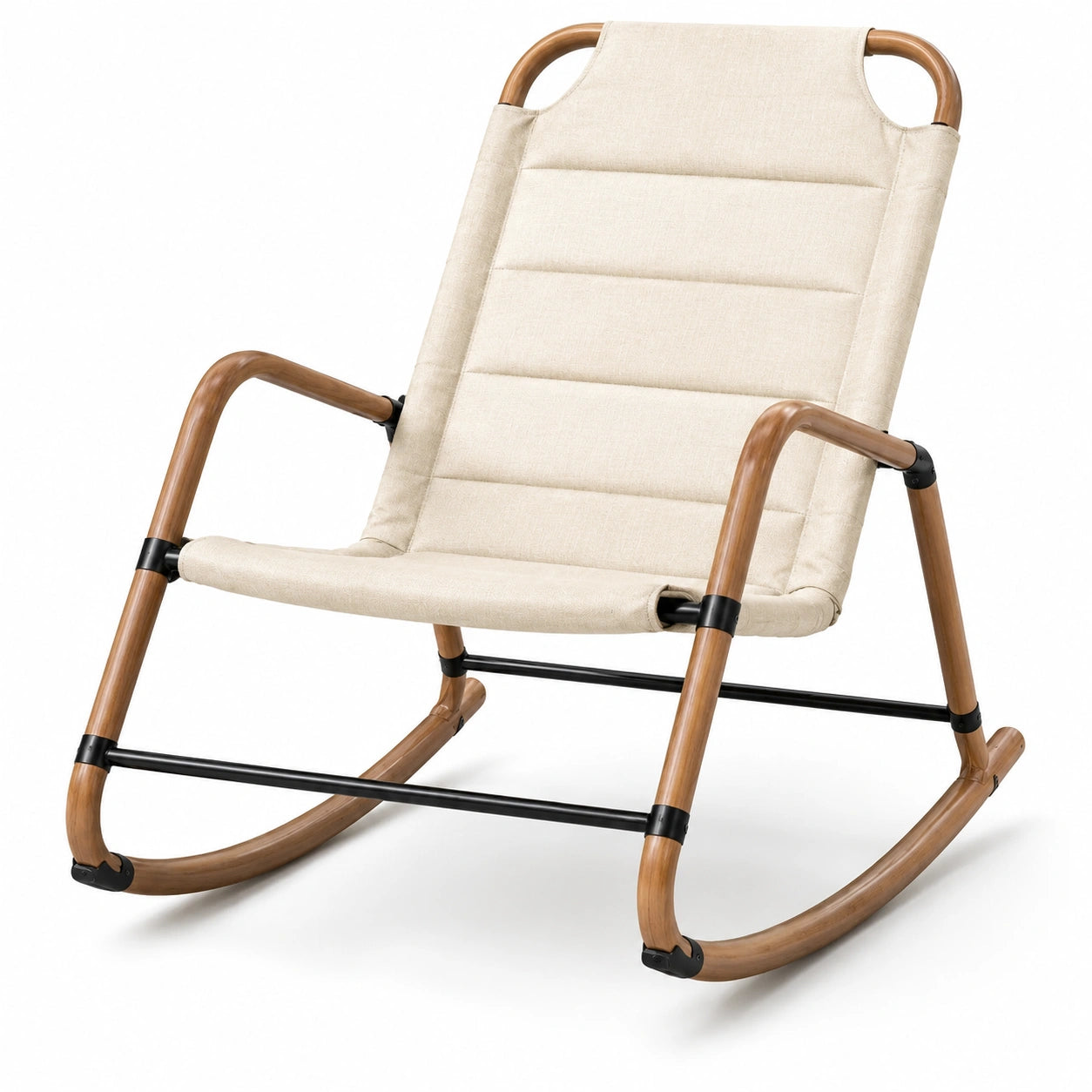Schaukelstuhl aus Holz und Textil 120x65x85cm Beige