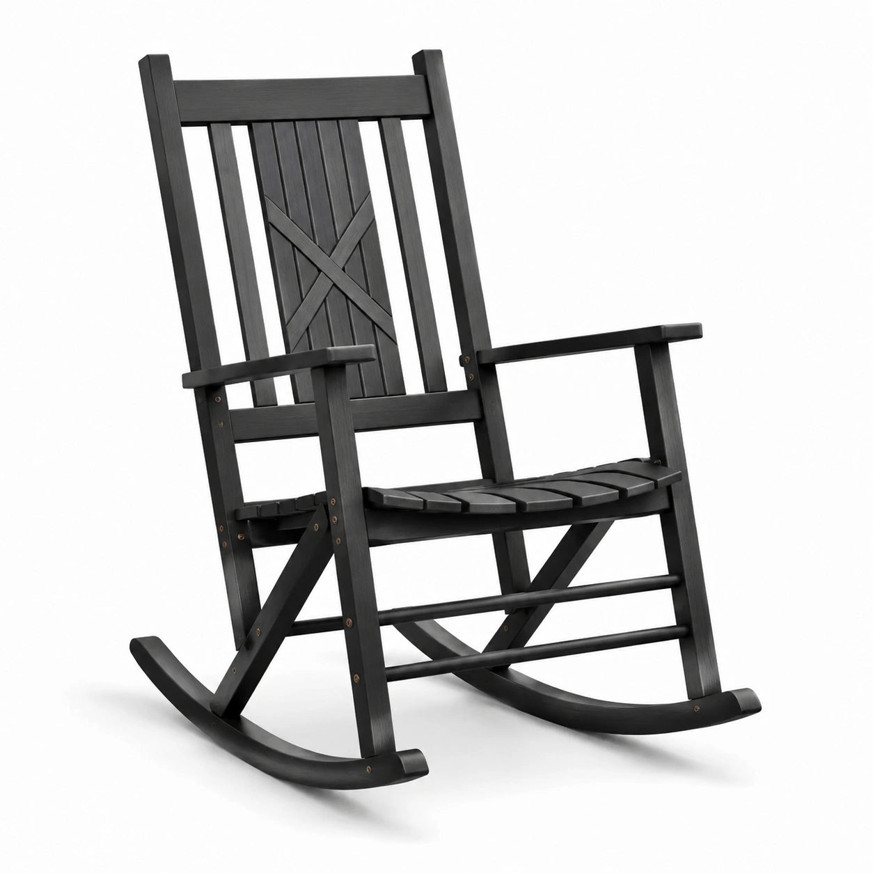 Schwarzer Schaukelstuhl aus Massivholz