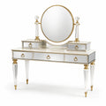 Schminktisch mit rundem Spiegel und Kristallglasdetails, Gold, 120 cm