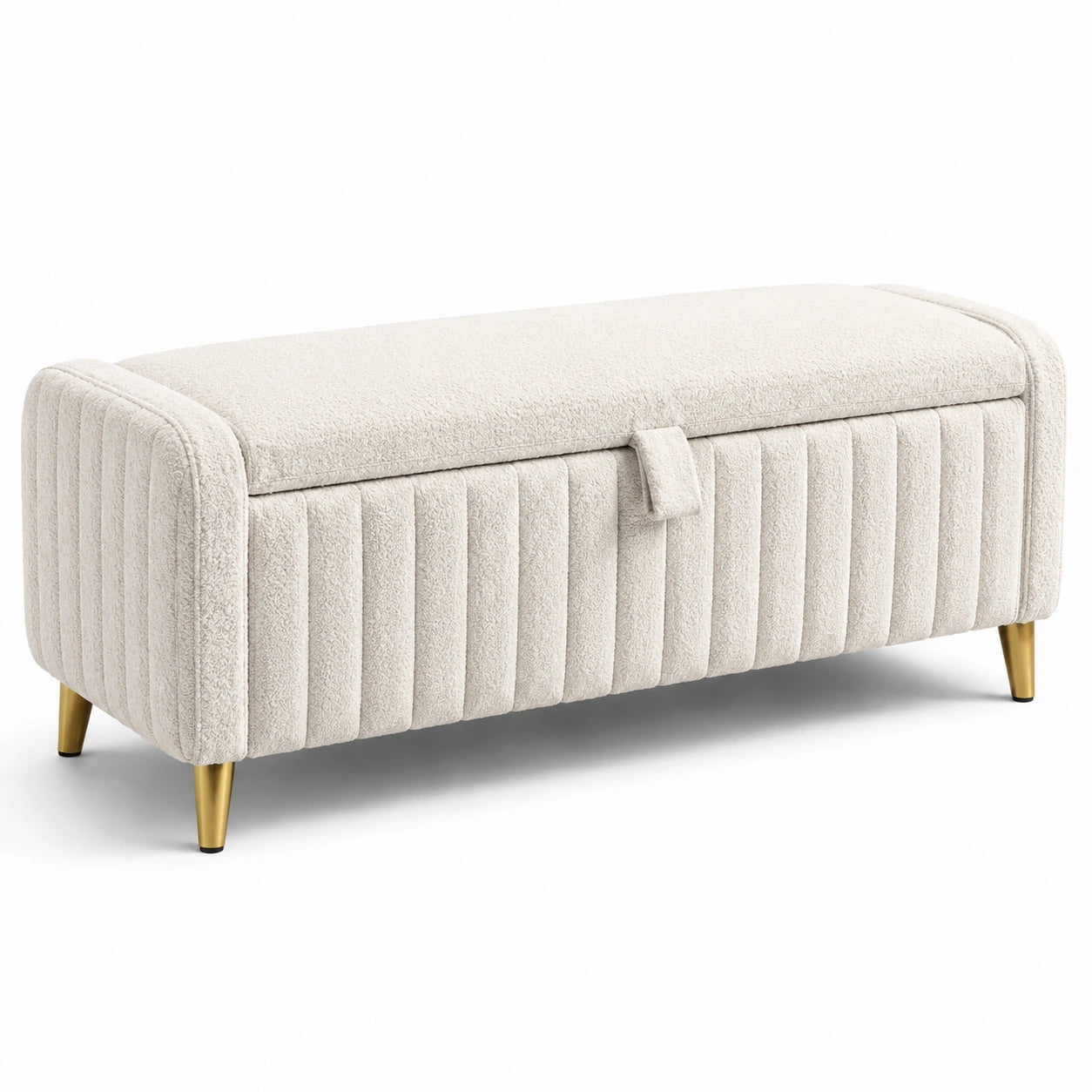 Truhenbank Bouclé-Stoff Metallbeine Beige 120cm