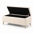 Gepolsterte Truhenbank aus Polyester mit Metallbeinen, beige