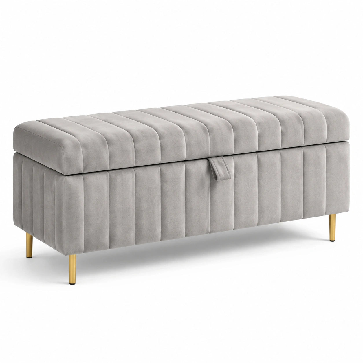 Samt Aufbewahrungsbank mit Metallbeinen Grau 120x40x45 cm