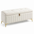 Bouclé-Aufbewahrungsbank mit Metallbeinen Creme 120 cm