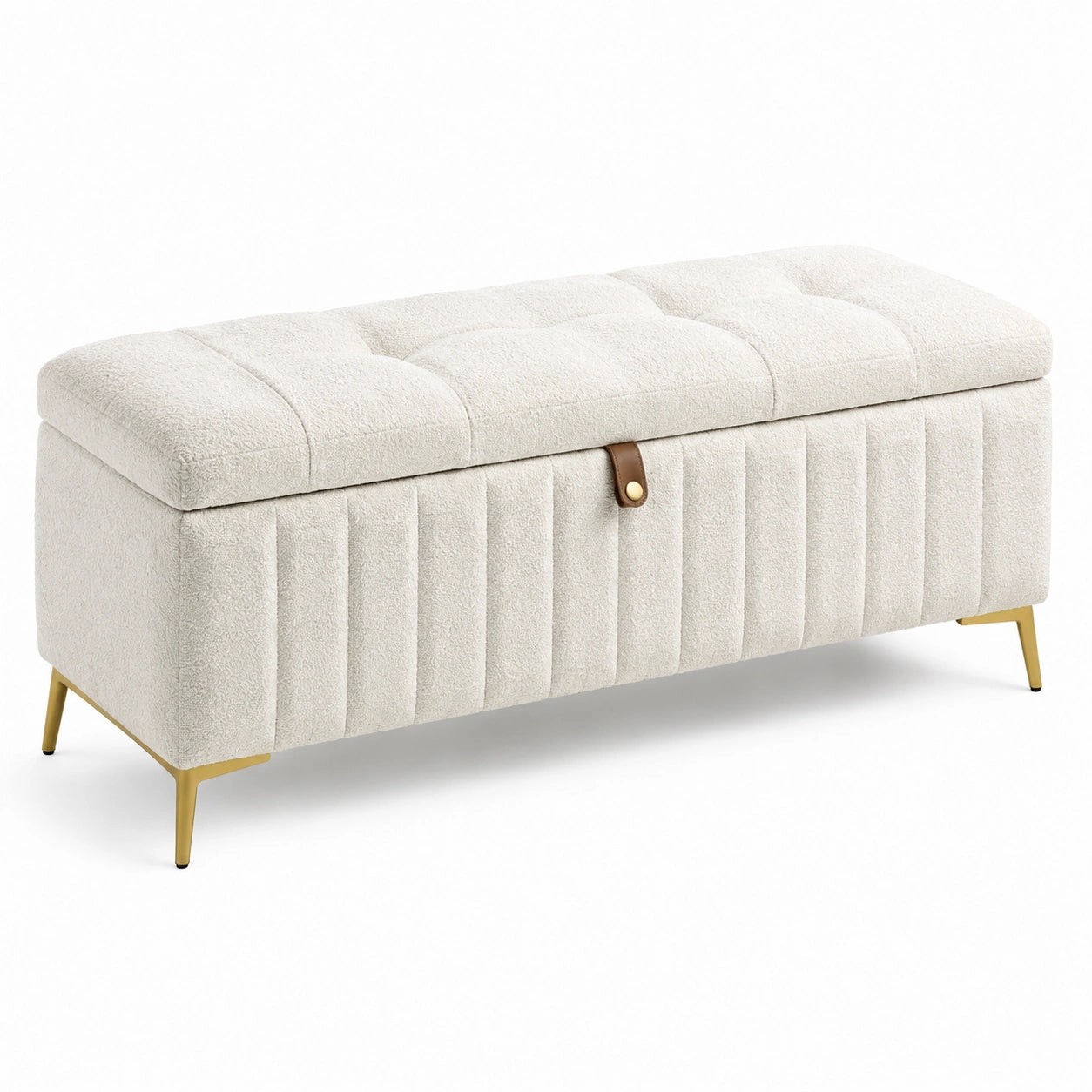 Bouclé-Aufbewahrungsbank mit Metallbeinen Creme 120 cm