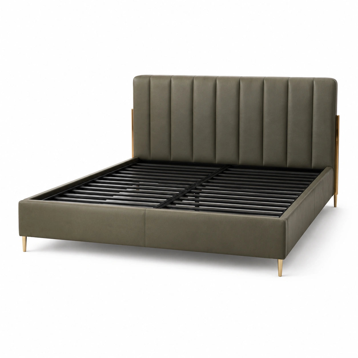 Bett aus Lederimitat mit Metallfüßen Olivgrün