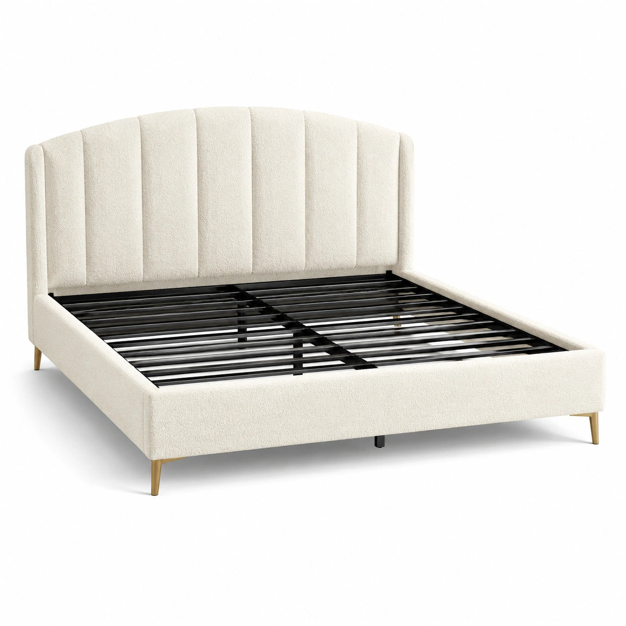 Doppelbett 160x200 cm Velours Creme Stahlrahmen