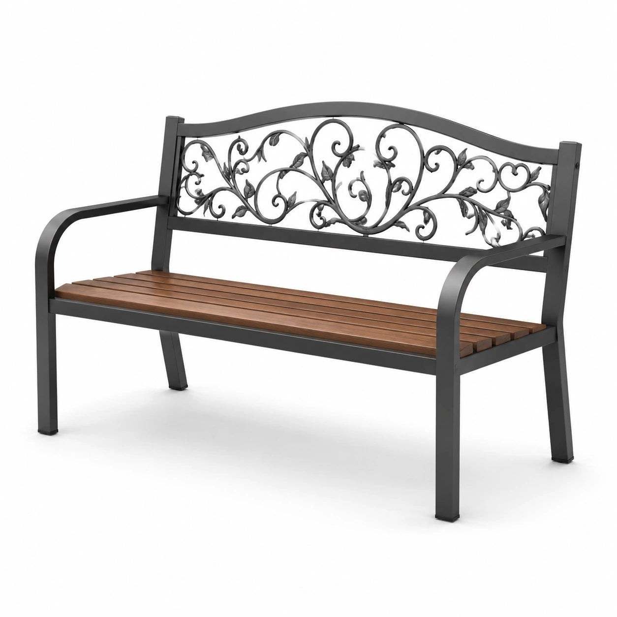 Outdoor Bank aus Holz und Metall mit dekorativer Rückenlehne 125 cm