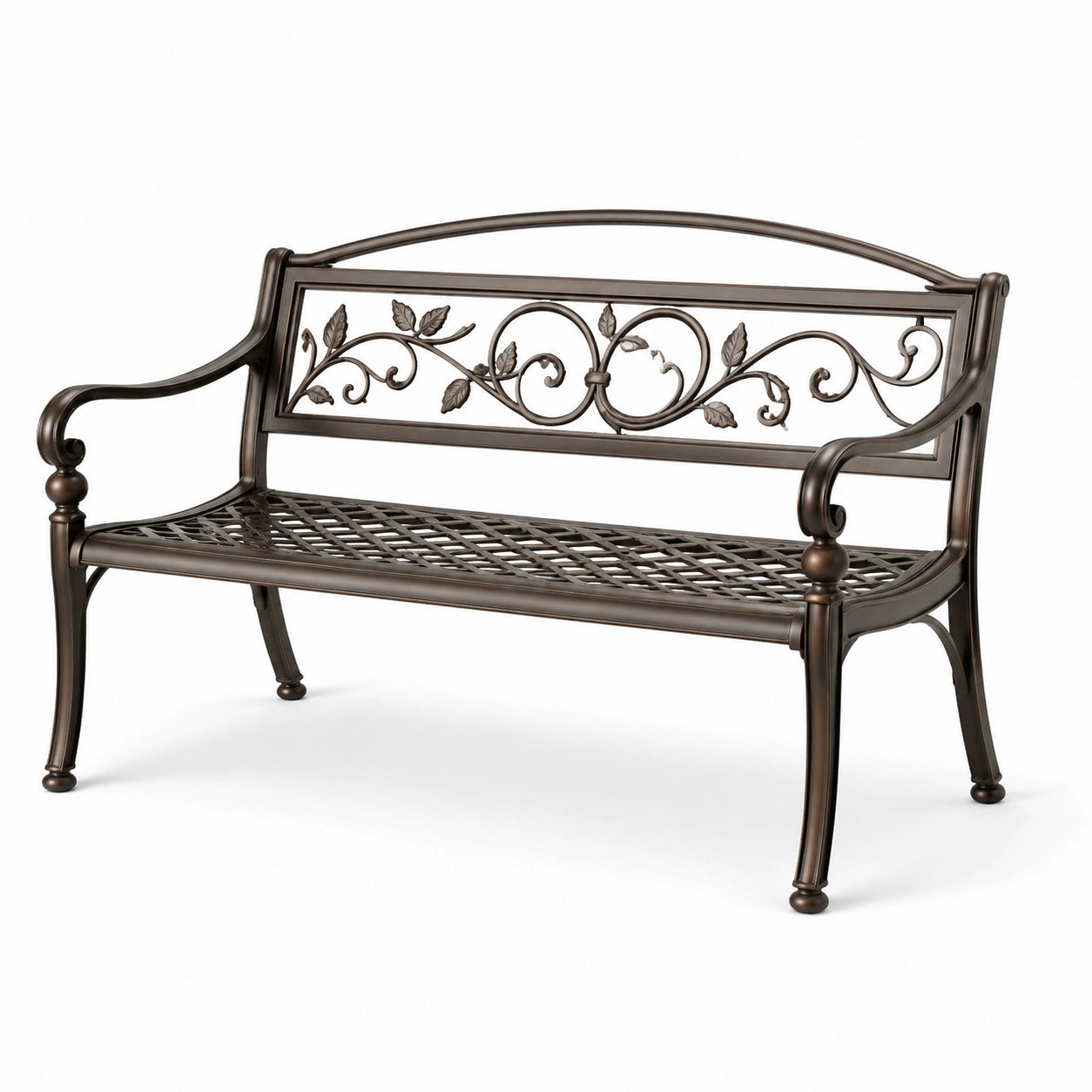 Aluminium Gartenbank mit Rankenmuster, Bronze, 125x60x85cm