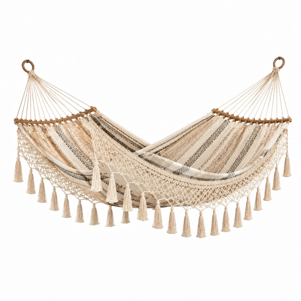 Hängematte Baumwolle Makramee Beige 200x150 cm