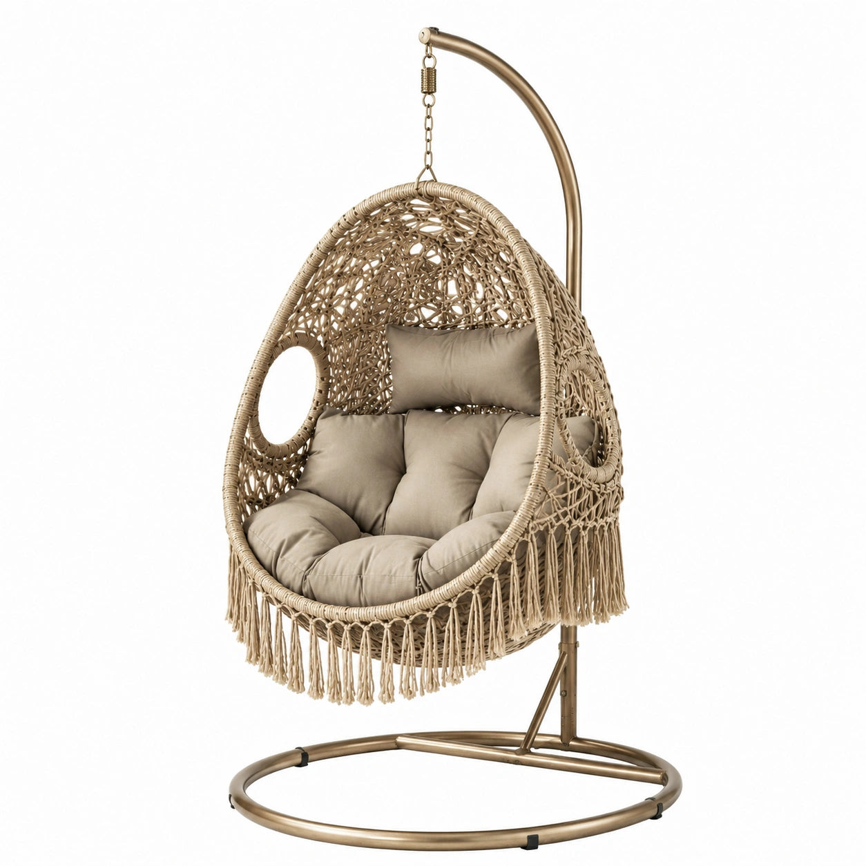 Rattan Hängesessel mit Polyesterkissen Beige 195 cm
