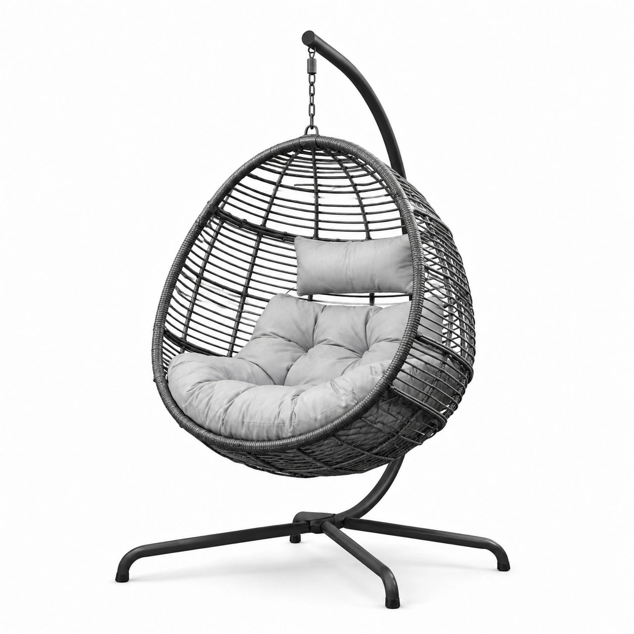 Hängesessel aus Rattan mit Stahlgestell und Polstern Grau