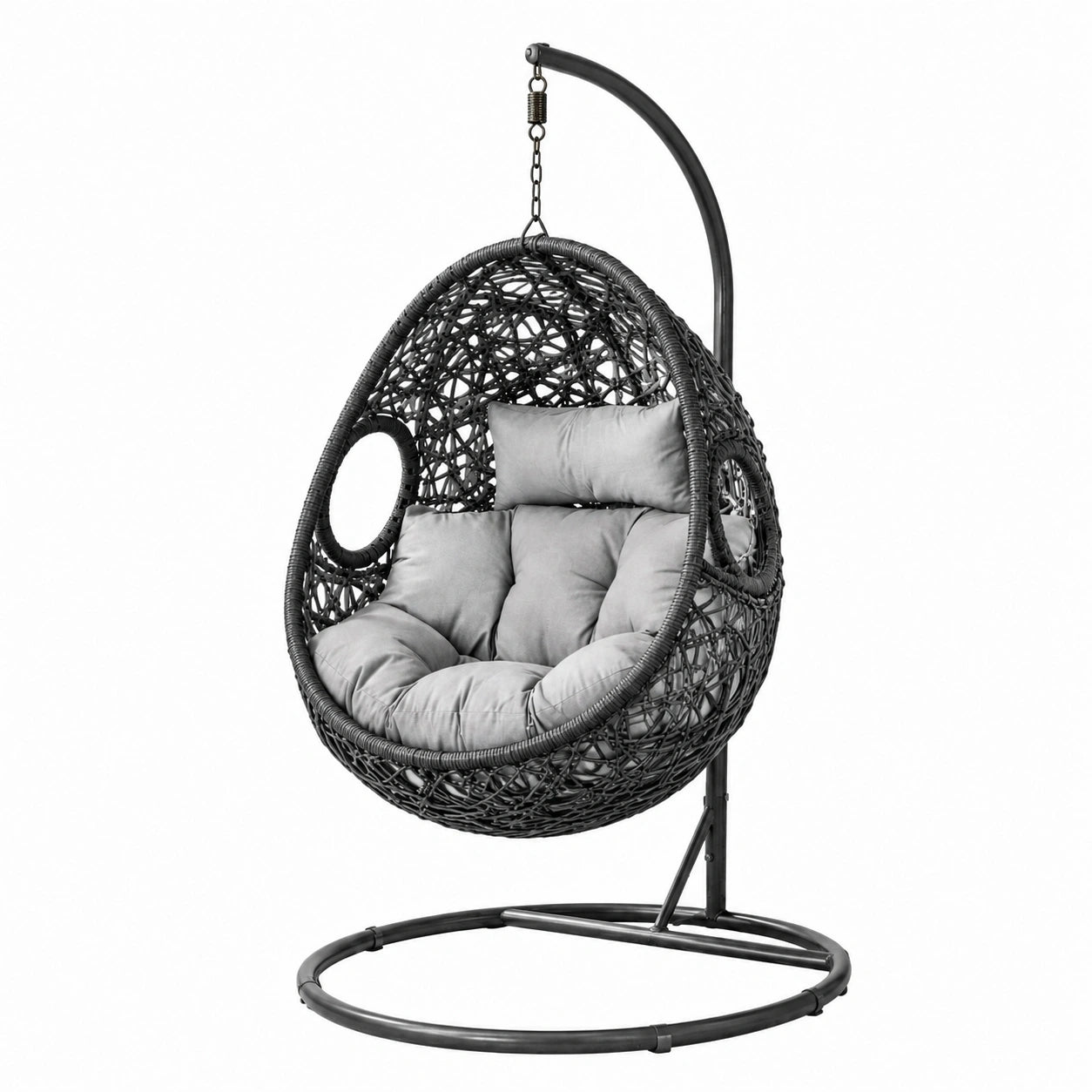 Hängesessel Polyethylen-Rattan Schwarz Grau Stahlrahmen