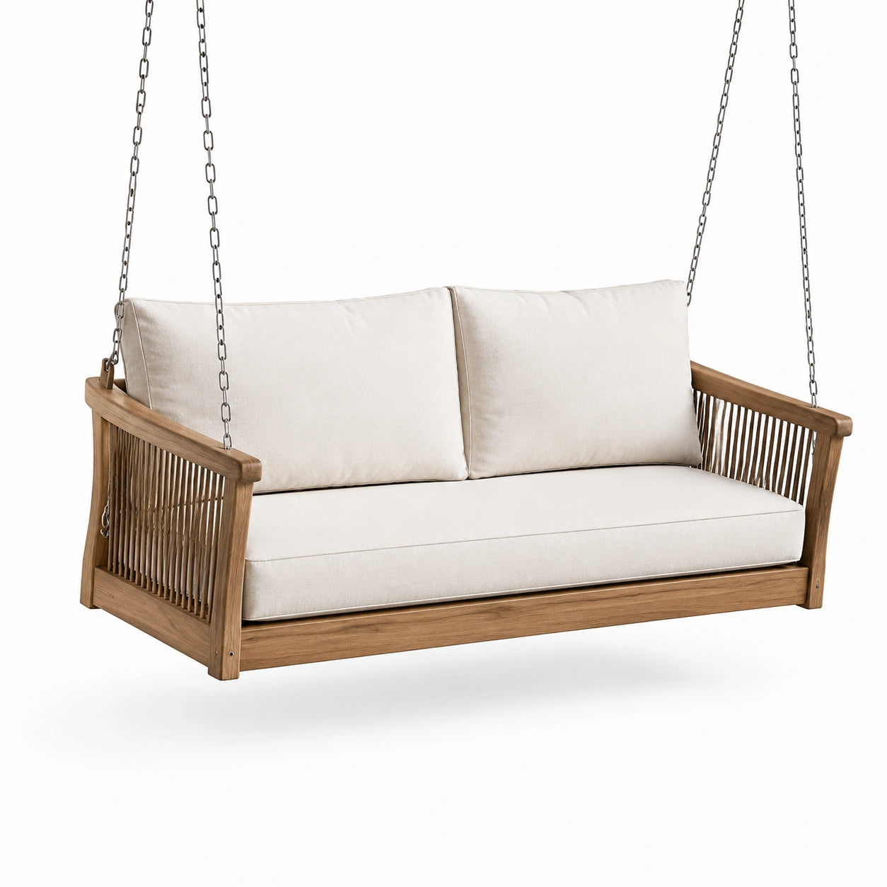 Teakholz Schaukelbank mit Kissen Beige