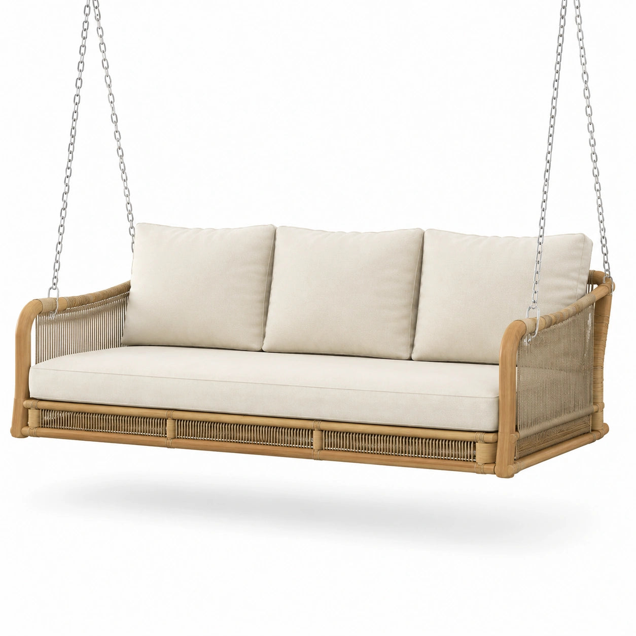 Garten-Hängeschaukel aus Rattan und Holz mit Kissen Beige