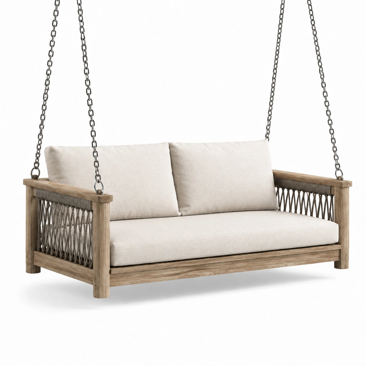 Holz Hängeschaukel mit Metallketten und Polyesterkissen, Beige
